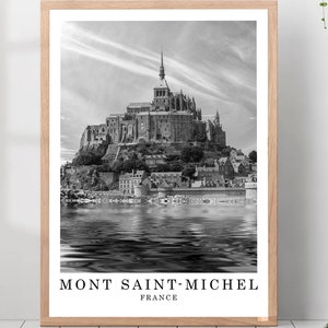 Mont Saint-Michel Travel Wall Print Black White Photo City Landmark Poster Minimalist Wall Art Decor Mont Saint-Michel Poster Gift Art