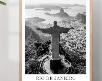Rio de Janeiro Photo Print | Christ the Redeemer Poster | Black and White Brazil Wall Art | Minimalist Travel Gift