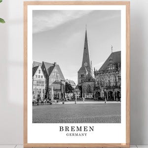 Bremen reisafdruk zwart-wit Bremen stad poster Bremen Duitsland muur kunst print minimalistische Bremen wanddecoratie poster cadeau
