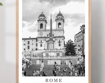 Rome Travel Print Black and White Rome City Poster Rome Scalinata di Piazza di Spagna Wall Art Print Minimalist Rome Wall Décor Poster Gift
