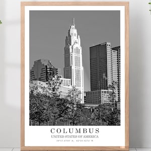 Columbus Ohio Travel Print Columbus Black and White Photo Columbus City Landmark Columbus Wall Art Print Columbus Decor Columbus Gift Poster