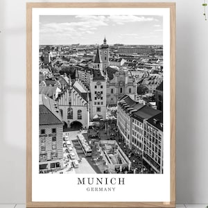 Munich Travel Poster Black and White Photo Munich City Landmark Munich Poster Munich Wall Art Print Munich Decor Munich Poster Gift Art