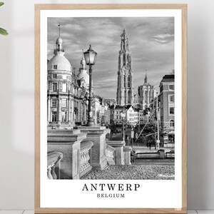Póster de viaje de Amberes, foto en blanco y negro de Amberes, monumento de la ciudad de Amberes, póster de Amberes, arte de pared de Amberes, decoración de Amberes, póster de Amberes, arte de regalo