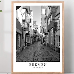 Bremen reisafdruk zwart-wit Bremen stad poster Bremen Duitsland muur kunst print minimalistische Bremen wanddecoratie poster cadeau