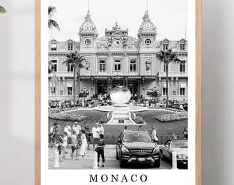 Impresión de viaje de Mónaco, póster en blanco y negro de la ciudad de Mónaco, impresión de arte mural del Casino de Mónaco de Montecarlo, póster minimalista de decoración de pared de Mónaco, regalo