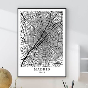 Madrid Karte Karte Drucken Madrid Schwarzweiß Karte Madrid Minimalistische Karte Wandkunst Karte Madrid Karte Zentrum Madrid Geschenk Poster Stadtkarte