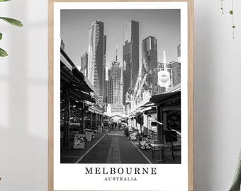 Melbourne Cityscape Print, Black and White Fine Photo, Landmark Wall Art Poster, Minimalist Decor