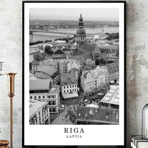 Riga Latvia Travel Poster Black and White Photo Riga City Landmark Riga Wall Art Print Riga Decor Riga Poster Gift Digital Download