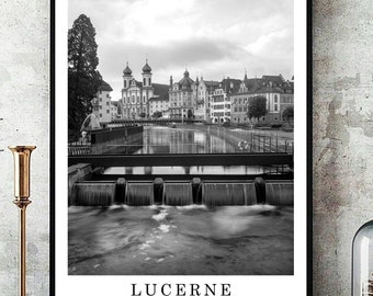 Impression de voyage de Lucerne, affiche de la ville de Lucerne, impression d'art mural Lucerne, Suisse, décoration murale minimaliste de Lucerne, affiche cadeau, impression numérique