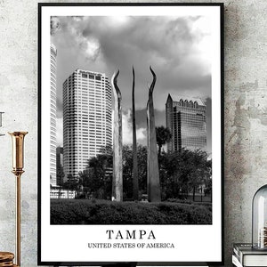 Tampa Florida Travel Print Black and White Tampa City Poster Tampa Wall Art Print Minimalist Tampa Wall Décor Poster Gift Digital Download