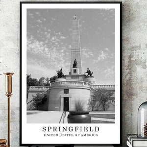 Springfield Travel Print Black White Springfield City Illinois Wall Art Print Minimalist Springfield Wall Décor Poster Gift Digital Download