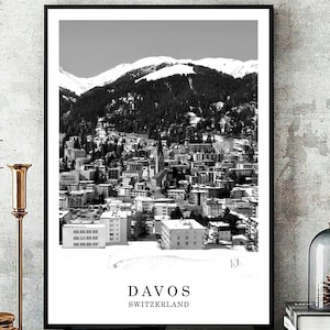 Davos Travel Print Black White Davos City Poster Davos Switzerland Wall Art Print Minimalist Davos Wall Décor Digital Printable Poster Gift