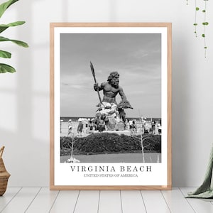 Virginia Beach Travel Poster Virginia Beach City Wall Print Black and White Virginia Photo Virginia Beach City Landmark Virginia Gift Print