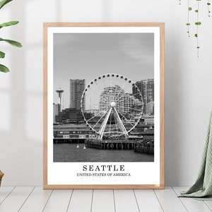 Impression de voyage de Seattle Photo noir et blanc de Seattle monument de la ville de Seattle, affiche de Seattle, décoration murale de Seattle, affiche de Seattle, art cadeau