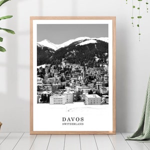 Davos Travel Print Davos Black and White Photo Davos City Landmark Davos Poster Davos Wall Art Davos Decor Davos Poster Gift Art
