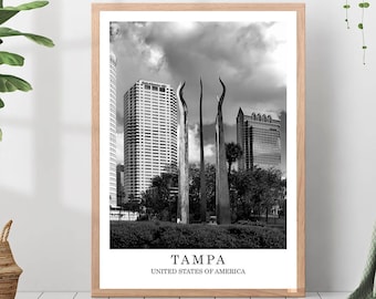 Tampa Travel Print Tampa Black and White Photo Tampa City Landmark Tampa Poster Tampa Wall Art Tampa Decor Tampa Poster Gift Art