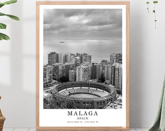 Malaga Travel Print Malaga Black and White Photo Malaga City Landmark Malaga Poster Malaga Wall Art Malaga Decor Malaga Poster Gift Art
