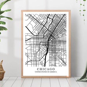 Affiche de carte du centre-ville de Chicago, impression de carte de Chicago en noir et blanc, affiche d'art mural de Chicago, cadeau de voyage de Chicago, affiche numérique imprimable