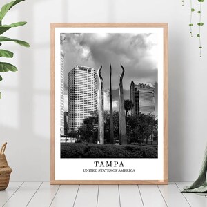 Tampa Florida Travel Print Black and White Tampa City Poster Tampa United States Wall Art Print Minimalist Tampa Wall Décor Poster Gift