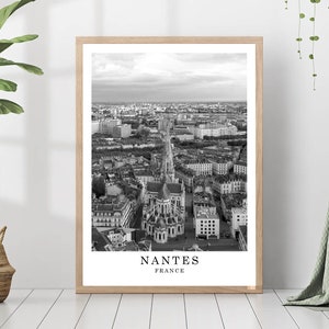 Nantes Travel Print Black and White Nantes City Landscape Poster Nantes France Wall Art Print Minimalist Nantes Wall Décor Poster Gift