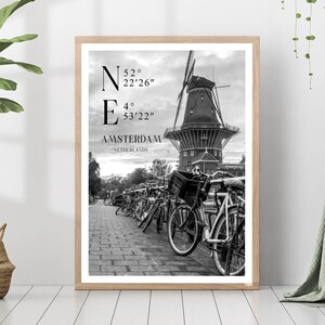 Amsterdam Travel Poster Black and White Photo Amsterdam City Landmark Amsterdam Wall Art Print Amsterdam Decor Amsterdam Poster Gift Art