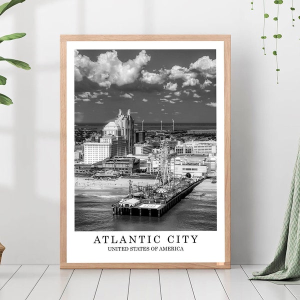 Atlantic City Travel Poster Atlantic City Black and White Photo Atlantic City Landmark Atlantic City Wall Art Atlantic City Poster Gift Art