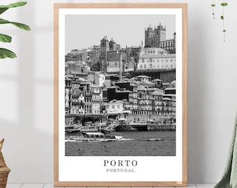 Impresión de viaje de Oporto, Portugal Foto en blanco y negro de Oporto Monumento de la ciudad de Oporto Póster de Oporto Impresión de arte de pared de Oporto Decoración de Oporto Póster de regalo de Oporto