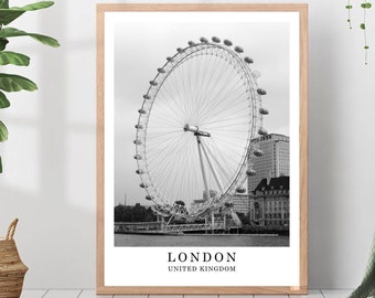 London Travel Print Black and White London City Poster London United Kingdom Wall Art Print Minimalist London Wall Décor Poster Gift