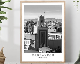 Marrakech Morocco Travel Poster Marrakech Black and White Photo Marrakech City Landmark Marrakech Wall Art Print Marrakech Gift Poster