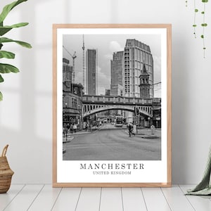 Manchester Travel Print Manchester Black and White Photo Manchester City Landmark Poster Manchester Wall Art Manchester Poster Gift Art