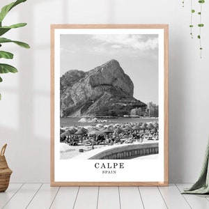Impression de voyage à Calpe, Espagne, art mural noir et blanc pour Calpe, affiche pour Calpe, Espagne, photo pour Calpe, décoration murale pour Calpe, Valence Alicante