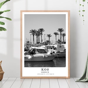 Stampa di viaggio di Kos, poster dell'isola di Kos in bianco e nero, stampa artistica da parete di Kos, Grecia, poster minimalista da parete di Kos, regalo