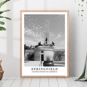 Springfield Travel Print Black and White Springfield City Springfield Illinois Wall Art Print Minimalist Springfield Wall Décor Poster Gift