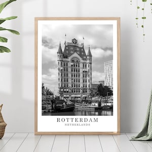 Póster de viaje de Róterdam Foto en blanco y negro de Róterdam Monumento de la ciudad de Róterdam Impresión de arte mural de Róterdam Póster de Róterdam Arte de regalo