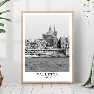 Valletta Travel Poster Valletta Black and White Photo Valletta City Landmark Valletta Wall Art Print Valletta Decor Valletta Gift Poster