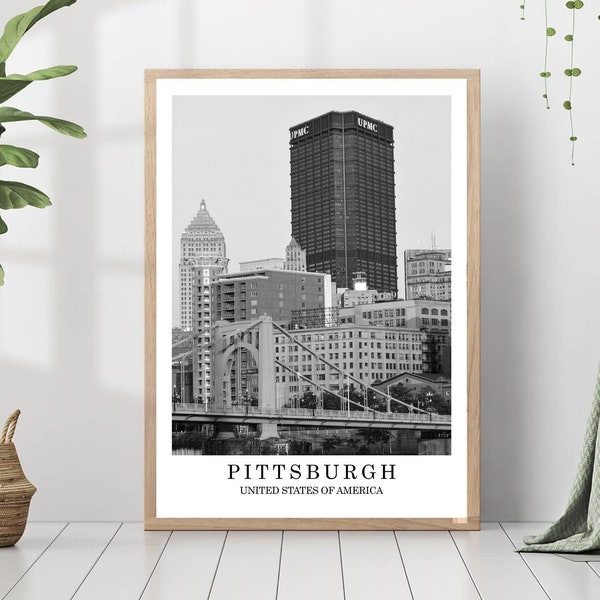 Affiche de voyage Pittsburgh Pittsburgh photo noir et blanc Pittsburgh City Landmark Impression d'art mural Pittsburgh Affiche Pittsburgh cadeau Art