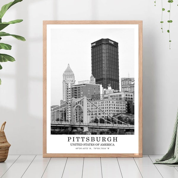 Impression de voyage Pittsburgh Pittsburgh photo noir et blanc Pittsburgh City Landmark Pittsburgh Wall Art déco affiche Pittsburgh cadeau Art