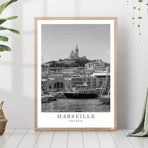Marseille Travel Poster Black and White Photo Marseille City Landmark Marseille Wall Art Print Marseille Decor Marseille Poster Gift Art
