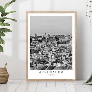 Póster de viaje de Jerusalén, Israel Foto de Jerusalén en blanco y negro Monumento de la ciudad de Jerusalén Impresión de arte mural de Jerusalén Póster de regalo de Jerusalén