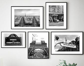 パリ プリント 5枚セット パリ 旅行ポスター パリ 白黒写真 パリ市ランドマーク パリ ウォールアートプリント パリ装飾 パリポスターギフト