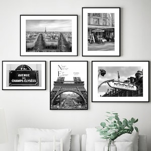 Conjunto de París de 5 impresiones París Cartel de viaje París Foto en blanco y negro París Ciudad Landmark París Pared Arte Impresión París Decoración París Cartel Regalo
