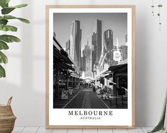Melbourne Travel Poster Melbourne Black and White Melbourne City Landmark Melbourne Wall Art Print Melbourne Decor Melbourne Poster Gift Art