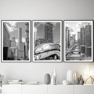 Chicago Illinois 3er Set Reisedrucke Chicago Schwarzweißfoto Chicago City Wahrzeichen Chicago Wandkunst Chicago Poster Geschenk Kunst