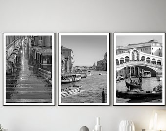 Venice Set of 3 Travel Posters Black and White Venice City Landmark Venice Wall Art Print Minimalist Venice Wall Décor Poster Gift