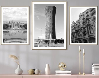 Set van 3 Barcelona reizen digitale print zwart-wit Barcelona stad Spanje muur kunst print minimalistische Barcelona muur decor poster cadeau