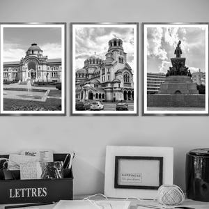 Sofía, Bulgaria - Conjunto de 3 impresiones de viaje en blanco y negro - Foto de Sofía - Monumento de la ciudad de Sofía - Arte mural de Sofía - Decoración de Sofía - Póster de Sofía - Arte de regalo