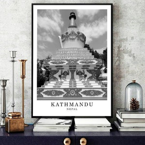 Kathmandu, Nepal reizen afdrukken zwart-wit foto Kathmandu stad landmark Kathmandu kunst aan de muur decor Kathmandu cadeau poster digitale afdrukbare