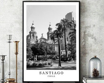 Santiago Travel Print Foto en blanco y negro Santiago Wall Art Santiago City Landmark Santiago Decoración Santiago Gift Poster Descarga digital