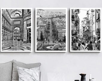 Naples Italy Set of 3 Travel Prints Naples Black and White Photo Naples City Landmark Naples Wall Art Décor Naples Poster Gift Art