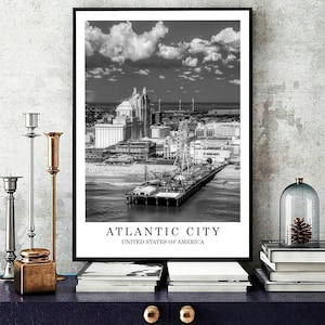 Atlantic City Travel Print Black and White Photo Atlantic City Landmark Atlantic City Wall Art Atlantic City Poster Gift Digital Download
